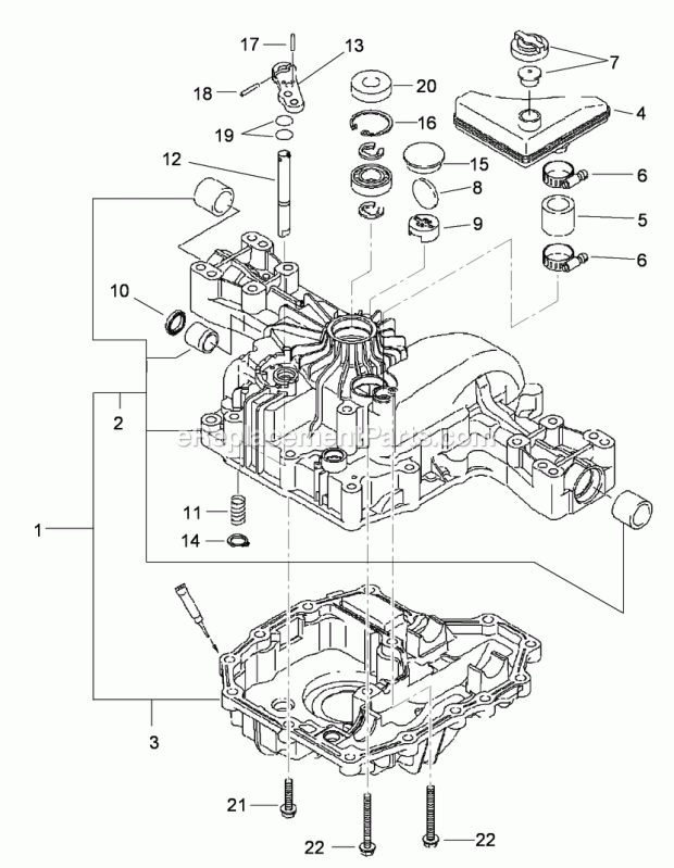 Transaxle Case Assembly Transmission Assembly Diagram and Parts List for 74585 312000001-312999999 Toro Lawn Mower