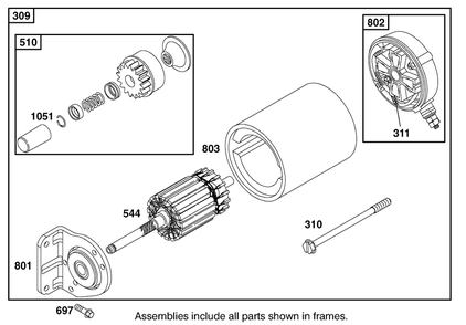 Starter Motor Assembly Diagram and Parts List for 12004 220000001 - 220999999 Toro Lawn Tractor
