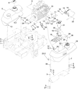 Fuel System And Throttle Control Assembly Diagram and Parts List for 72264TE 409547310 - 411699999 Toro Lawn Tractor