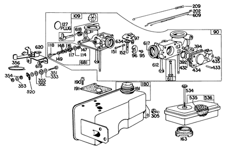 Briggs & Stratton Carburetor Assembly Model 299448 Diagram and Parts List for 56006 6000001 - 6999999 Toro Lawn Tractor
