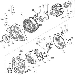 Alternator Components Assembly Diagram and Parts List for 72264TE 406427909-406429999 Toro Lawn Mower