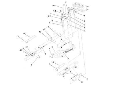 Boom, Bucket And Dippersticker Hydraulic Assembly Diagram and Parts List for 23163 317000001 - 317999999 Toro Lawn Tractor Accessories