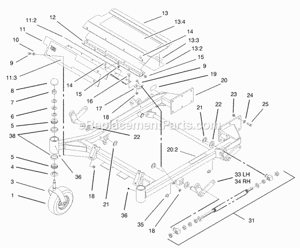 Front Frame Assembly Diagram and Parts List for 74179 230005001-230006000 Toro Lawn Mower