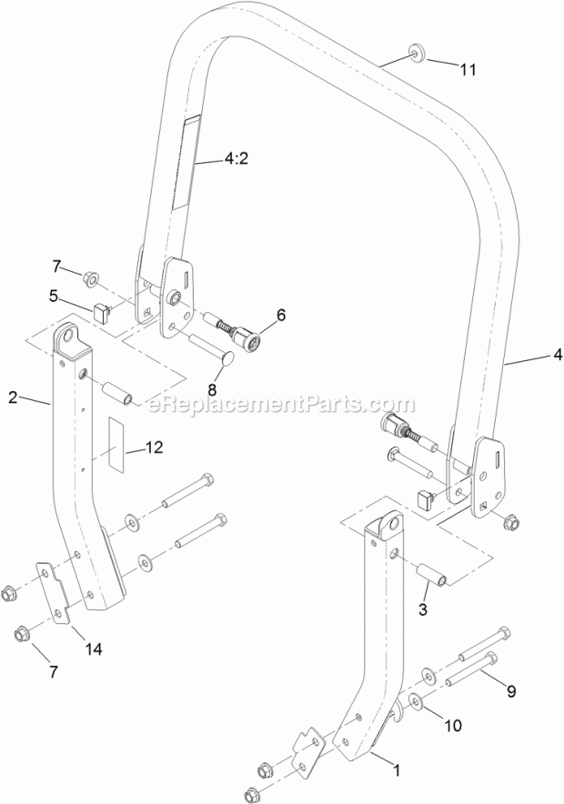 Roll-Over Protection System Assembly No. 116- Diagram and Parts List for 74940 313000001-313999999 Toro Lawn Mower