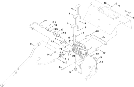 Four Spool Valve Assembly Diagram and Parts List for 22337CP 405700000 - 410399999 Toro Lawn Tractor Accessories