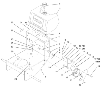 Fuel Tank & Idler Bracket Assembly Diagram and Parts List for 30182 890001 - 899999 Toro Lawn Tractor Accessories