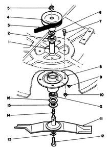 Spindle Assembly Diagram and Parts List for 05-38SL02 2000001 - 2999999 Toro Lawn Mower