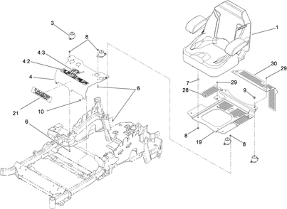 Seat Mount Assembly Diagram and Parts List for 74923TE (290000001-290999999)(2009) Toro Lawn Mower