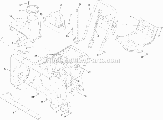 Main Frame And Auger Housing Assembly Diagram and Parts List for 38811 316000001-316999999 Toro Snow Blower