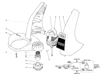 Motor And Housing Assembly Diagram and Parts List for 51317 1000001 - 1999999 Toro Trimmer