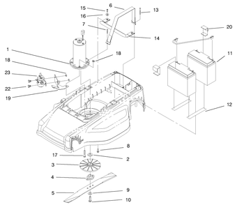 Motor, Batteries And Blade Assembly Diagram and Parts List for 20647 7900001 - 7999999 Toro Lawn Tractor Accessories