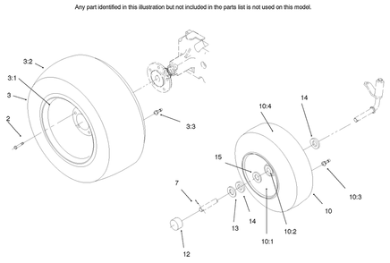 Wheel Assemblies Diagram and Parts List for 73448 8900001 - 8900499 Toro Lawn Tractor