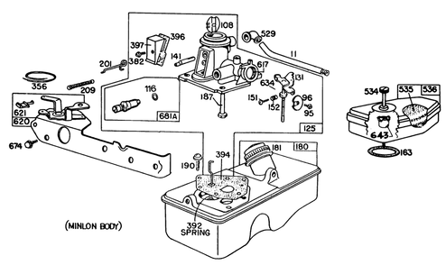 Carburetor Assembly Briggs & Stratton Model No. 93508-0196-01 Diagram and Parts List for 20698 1000001 - 1999999 Toro Lawn Mower