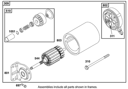 Starter Motor Assembly  Briggs And Stratton 303447-1314-E1 Diagram and Parts List for 12003 210000001 - 210999999 Toro Lawn Tractor