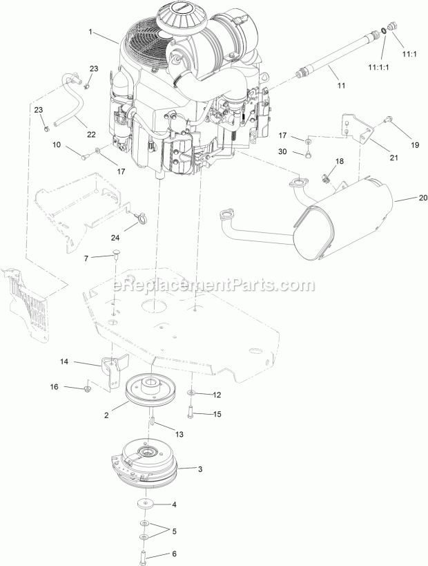 Engine, Muffler And Clutch Assembly Diagram and Parts List for 74942TE 315000001-315999999 Toro Lawn Mower
