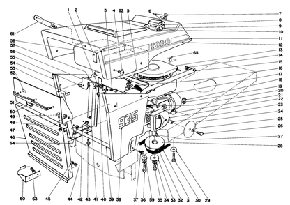 935 And 935e Hood And Engine Assembly Diagram and Parts List for 55050 9000001 - 9999999 Toro Lawn Tractor