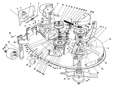 38" Cutting Deck Assembly Diagram and Parts List for 55600 9000001 - 9999999 Toro Lawn Tractor
