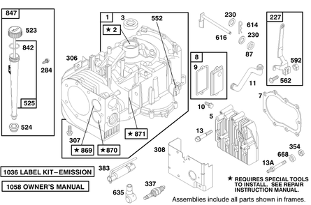 Engine Briggs & Stratton Model 28m707-1182-E1 Diagram and Parts List for 70084 8900001 - 8999999 Toro Lawn Tractor