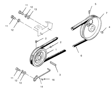 Drive Belt And Pulleys Diagram and Parts List for 73362 6900001 - 6999999 Toro Lawn Tractor