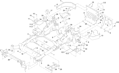 Mainframe And Muffler Guard Assembly Diagram and Parts List for 72969TE 412900000 - 999999999 Toro Lawn Tractor