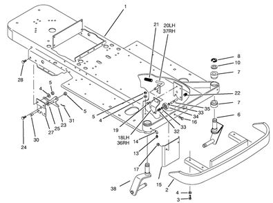 Frame & Front Wheel Fork Assembly Diagram and Parts List for 74101 690001 - 699999 Toro Lawn Tractor