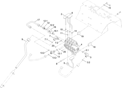 Four Spool Valve And Lever Assembly Diagram and Parts List for 22318 409342969 - 409809999 Toro Lawn Tractor Accessories
