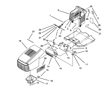 Hood Assembly Diagram and Parts List for 71191 4900001 - 4999999 Toro Lawn Tractor