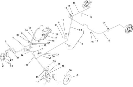 Hydraulic Brake Assembly Diagram and Parts List for 12004TC 270000001 - 270999999 Toro Lawn Tractor