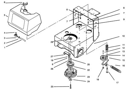 Fuel Tank, Clutch & Idler Assembly Diagram and Parts List for 30191 590001 - 599999 Toro Lawn Tractor Accessories