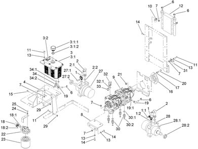 Hydraulic Tank, Pump And Motor Assembly Diagram and Parts List for 74274 (270000001-270999999)(2007) Toro Lawn Mower