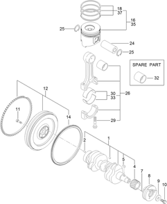 Crankshaft And Piston Assembly Diagram and Parts List for 74060 402252575-404399999 Toro Lawn Mower