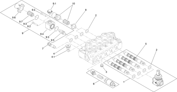 Four Spool Hydraulic Valve Assembly No. 105-8377 Diagram and Parts List for 22318 409342969 - 409809999 Toro Lawn Tractor Accessories