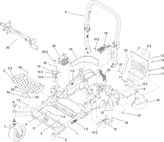 Part Location Diagram of 116-2159 Toro Main Frame Assembly