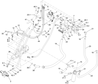 Principal Hydraulic Assembly Diagram and Parts List for 22370 410500000 - 412999999 Toro Lawn Tractor Accessories