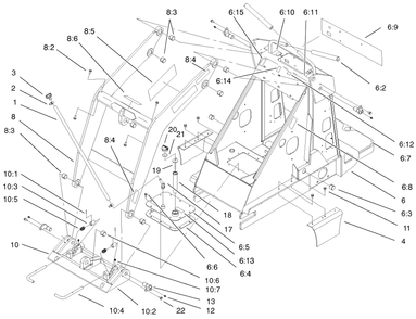 Frame And Loader Arm Assembly Diagram and Parts List for 22304 890001 - 899999 Toro Lawn Tractor Accessories