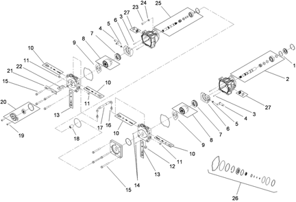 Tandem Pump Assembly Diagram and Parts List for 72264TE 406427909-406429999 Toro Lawn Mower