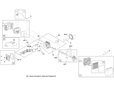 Carburetor, Muffler, Air Cleaner  And Valve Cover Assembly Diagram and Parts List for 20942 321000001 - 321999999 Toro Lawn Mower