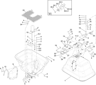 Spreader Hopper Assembly Diagram and Parts List for 34230 400000000-408787720 Toro Spreader