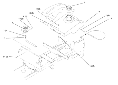 Fuel Tank And Hydro Reservoir Diagram and Parts List for 72084 6900001 - 6999999 Toro Lawn Tractor