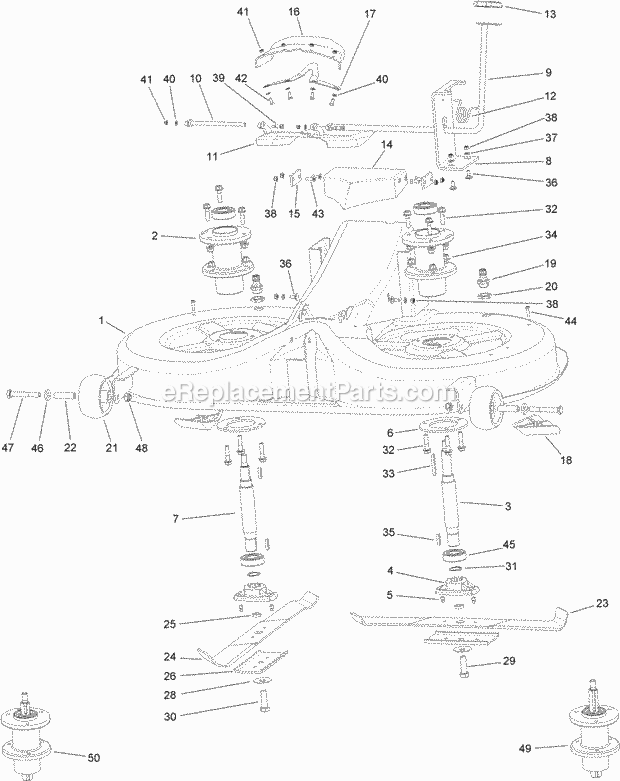 Mower Housing Assembly Diagram and Parts List for 74596 312000001-312999999 Toro Lawn Mower
