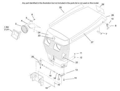 Hood Assembly Diagram and Parts List for 73428 8900001 - 8900499 Toro Lawn Tractor