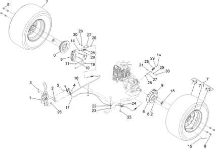 Rear Wheel And Park Brake Assembly Diagram and Parts List for 74943CP (312000001-312999999)(2012) Toro Lawn Mower