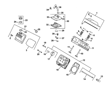 Head/Valve/Breather Diagram and Parts List for 74187 (200000501-200999999)(2000) Toro Lawn Mower