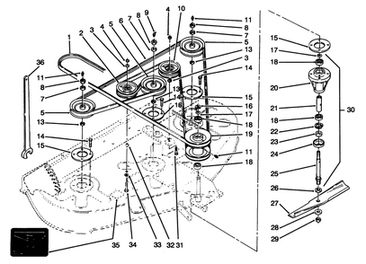 Pulley Assembly Diagram and Parts List for 78415 690001 - 699999 Toro Lawn Mower