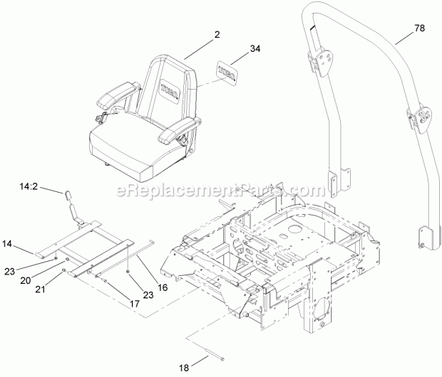 Seat And Roll-Over Protection System Assembly Diagram and Parts List for 74238 270000001-270999999 Toro Lawn Mower