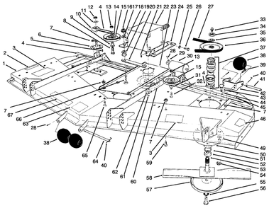 Deck, Gear Box And Spindle Assembly Diagram and Parts List for 30662 590001 - 599999 Toro Lawn Mower