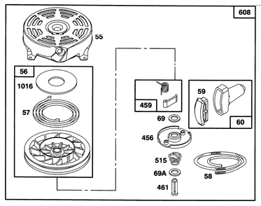 Engine Briggs & Stratton Model 128802-0615-01 Diagram and Parts List for 20461 6900001 - 6999999 Toro Lawn Mower