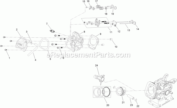 Piston And Head Assembly Diagram and Parts List for 38813 316000001-316999999 Toro Snow Blower