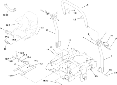 Roll-Over Protection System Assembly 2 Diagram and Parts List for 74264TE (280000001-280999999)(2008) Toro Lawn Mower