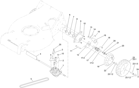 Transmission And Rear Wheel Assembly Diagram and Parts List for 22298 410380000 - 412899999 Toro Lawn Mower